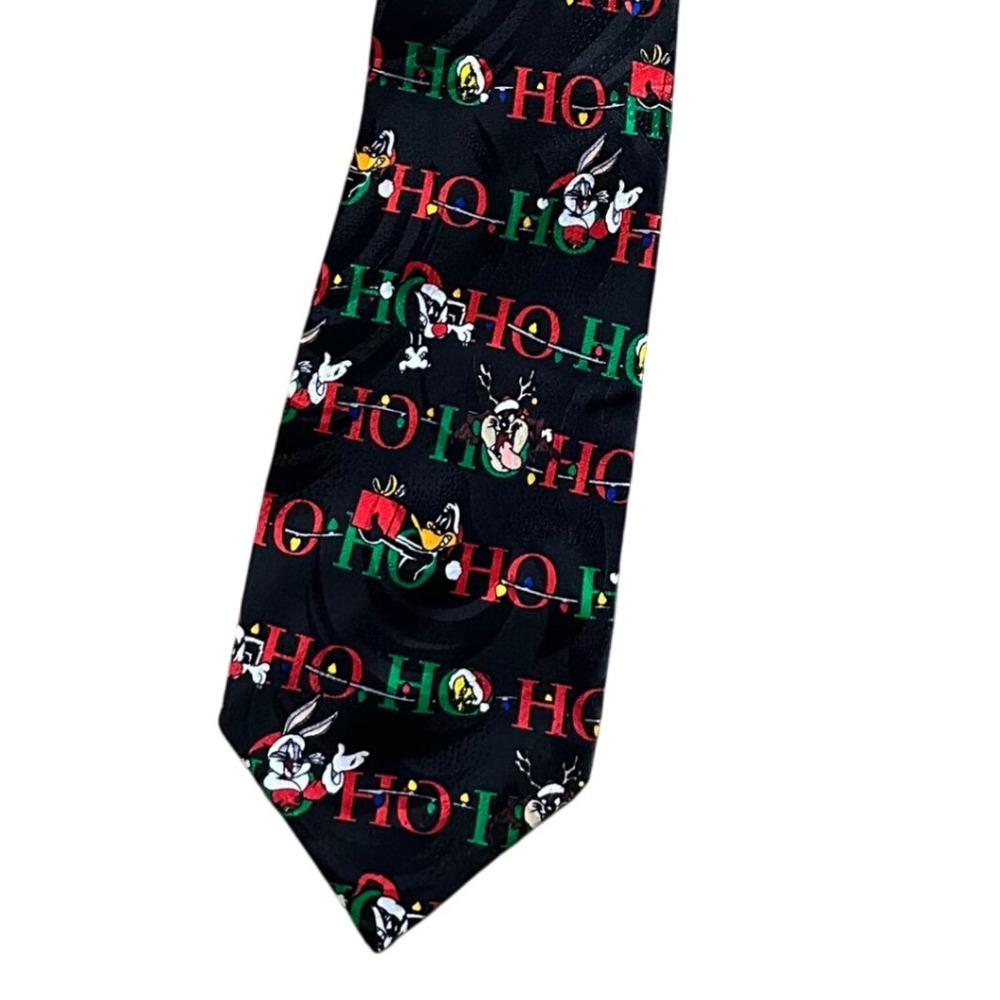 Vtg Looney Tunes Christmas Tie‎ Ho Ho Ho Bugs Bunny Taz Holiday Silk Necktie